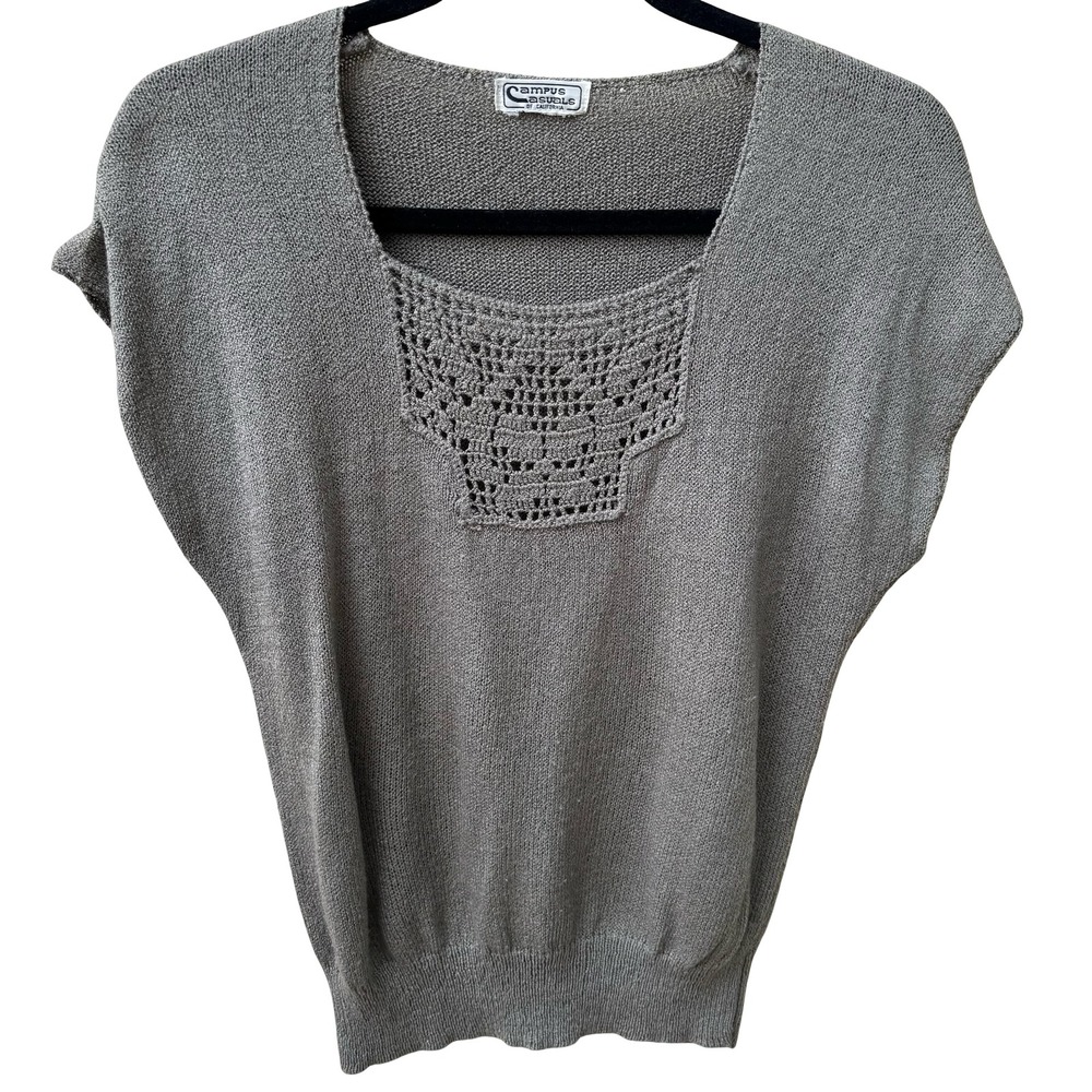 Campus Casuals of California Vintage 70s Coastal Minimalist Crochet Bib Knit Top